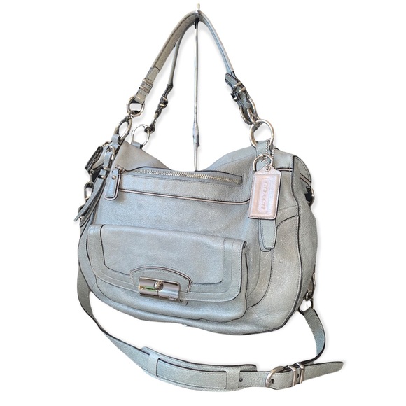 Coach Slate Gray Shimmer Leather Satchel Crossbody Bag - Picture 15 of 15